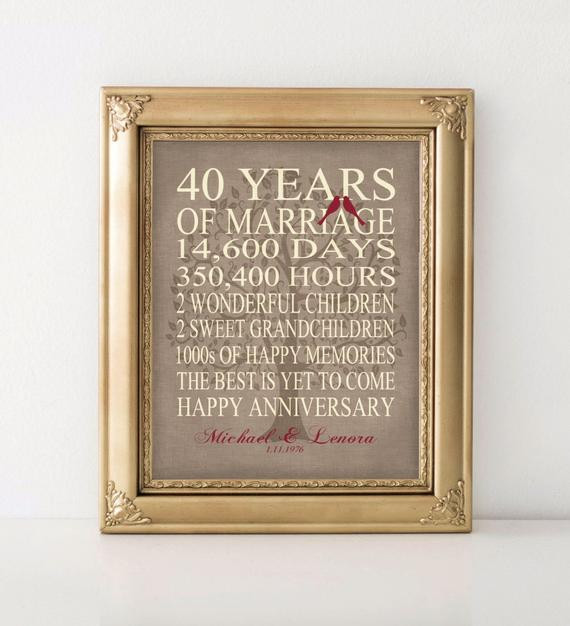 40 Wedding Anniversary Gift Ideas
 Wedding Anniversary Gift 40th Anniversary Gift Personalized