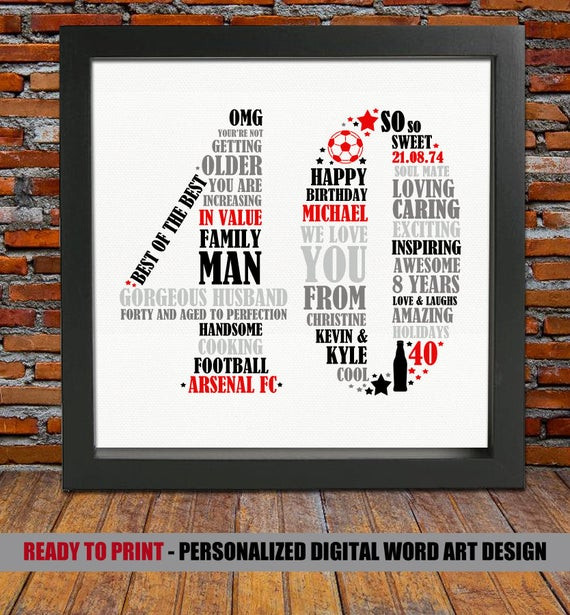 40th Birthday Gifts For Husband
 Personalized 40th Birthday Gift for Him 40th by BlingPrints