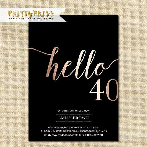 40th Birthday Invitation Ideas
 40th Birthday Invitation Modern Gold Foil Hello 40 by