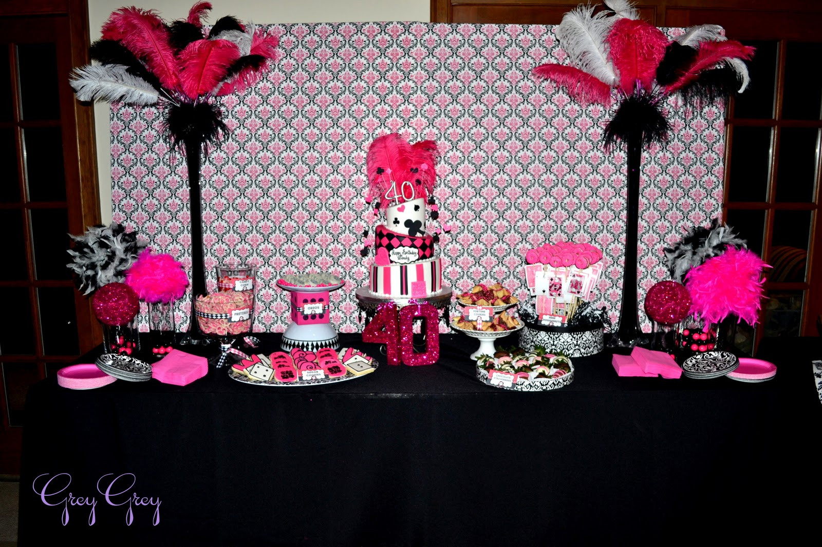 40th Birthday Party Decorations
 GreyGrey Designs My Parties Hot Pink Glamorous Casino