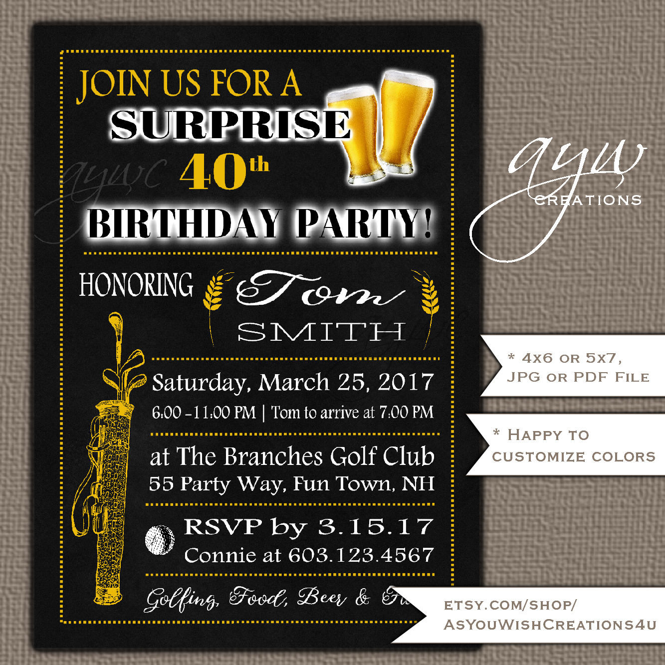 40th Birthday Party Invitations
 40th Birthday Party Invitation Golf Birthday Party Invitation