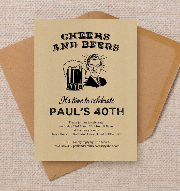 40th Birthday Party Invitations
 Cheers & Beers Retro 40th Birthday Party Invitation from
