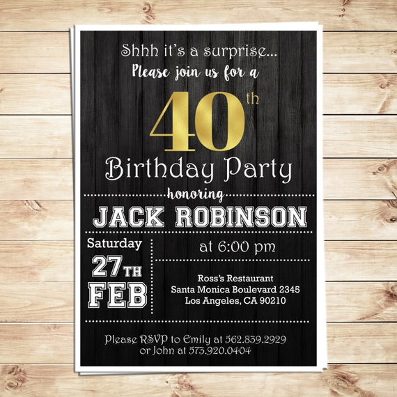 40th Birthday Party Invitations
 Surprise 40th birthday party invitations for him Men 40th