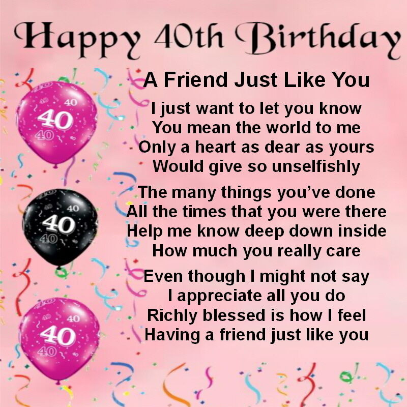40Th Birthday Quotes Female
 Personalised Coaster Friend Poem female 40th