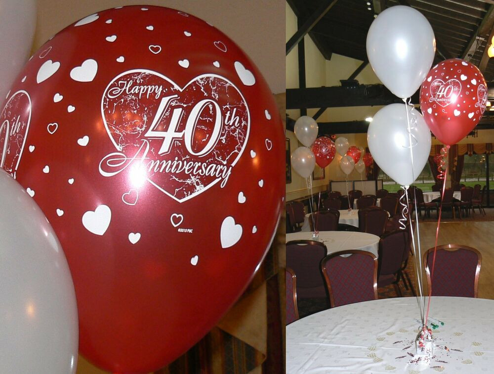 40th Wedding Anniversary Decorations
 Ruby 40th Wedding Anniversary Balloons 10 Table