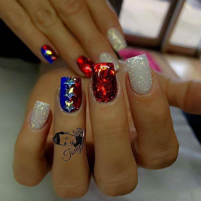 4th Of July Acrylic Nail Designs
 Fourth of July themed Acrylic color nail design in 2019