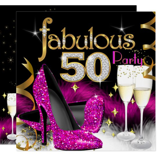 50 And Fabulous Birthday Decorations
 Fabulous 50th Party Glitter Hot Pink Champagne Card