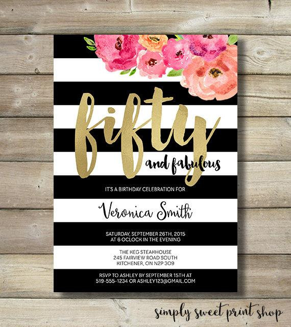 50 And Fabulous Birthday Decorations
 Fifty and Fabulous Birthday Party Invite by