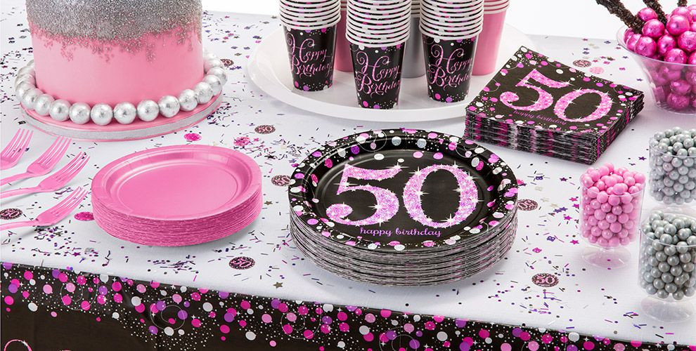 50 Birthday Decorations
 Pink Sparkling Celebration 50th Birthday Party Supplies