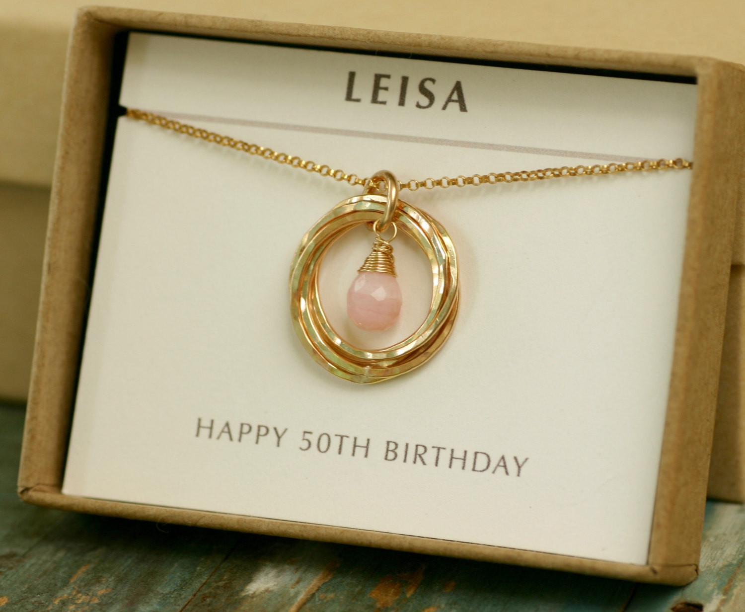 50 Birthday Gifts
 50th birthday t for women pink opal necklace gold 5th