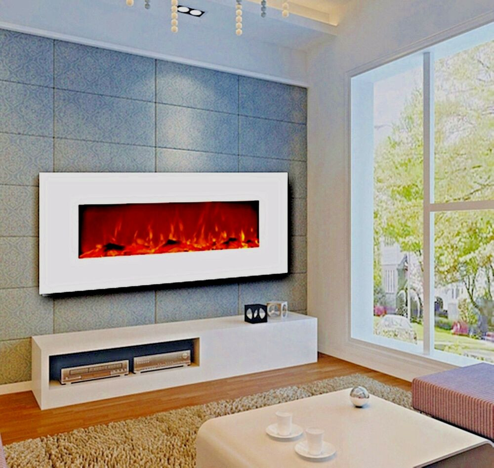50 Electric Fireplace
 50" Electric Fireplace Wall Mounted White w Heat 400 sq ft