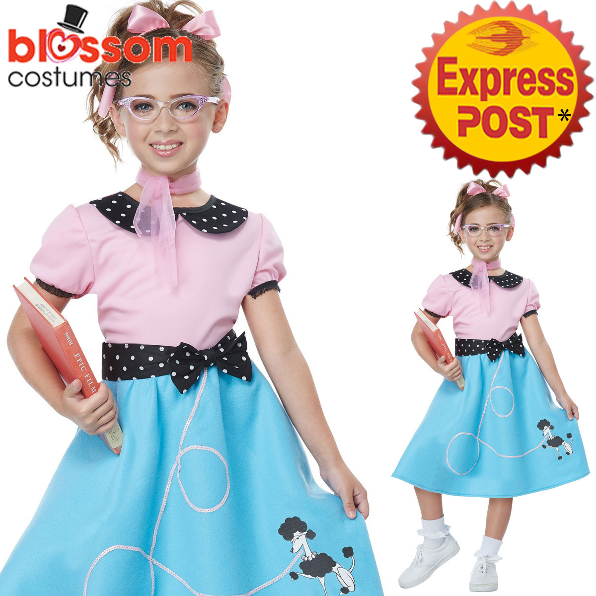 50S Fashion For Kids
 CK1085 Girls 50s Sock Hop Grease Poodle Blue Dress 1950s