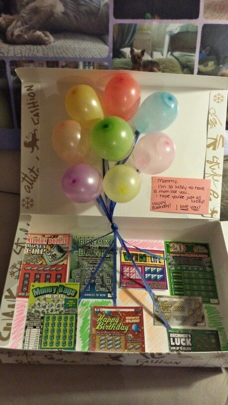 50Th Birthday Gift Ideas For Mom
 A box filled with lottery tickets and pop up balloons is a
