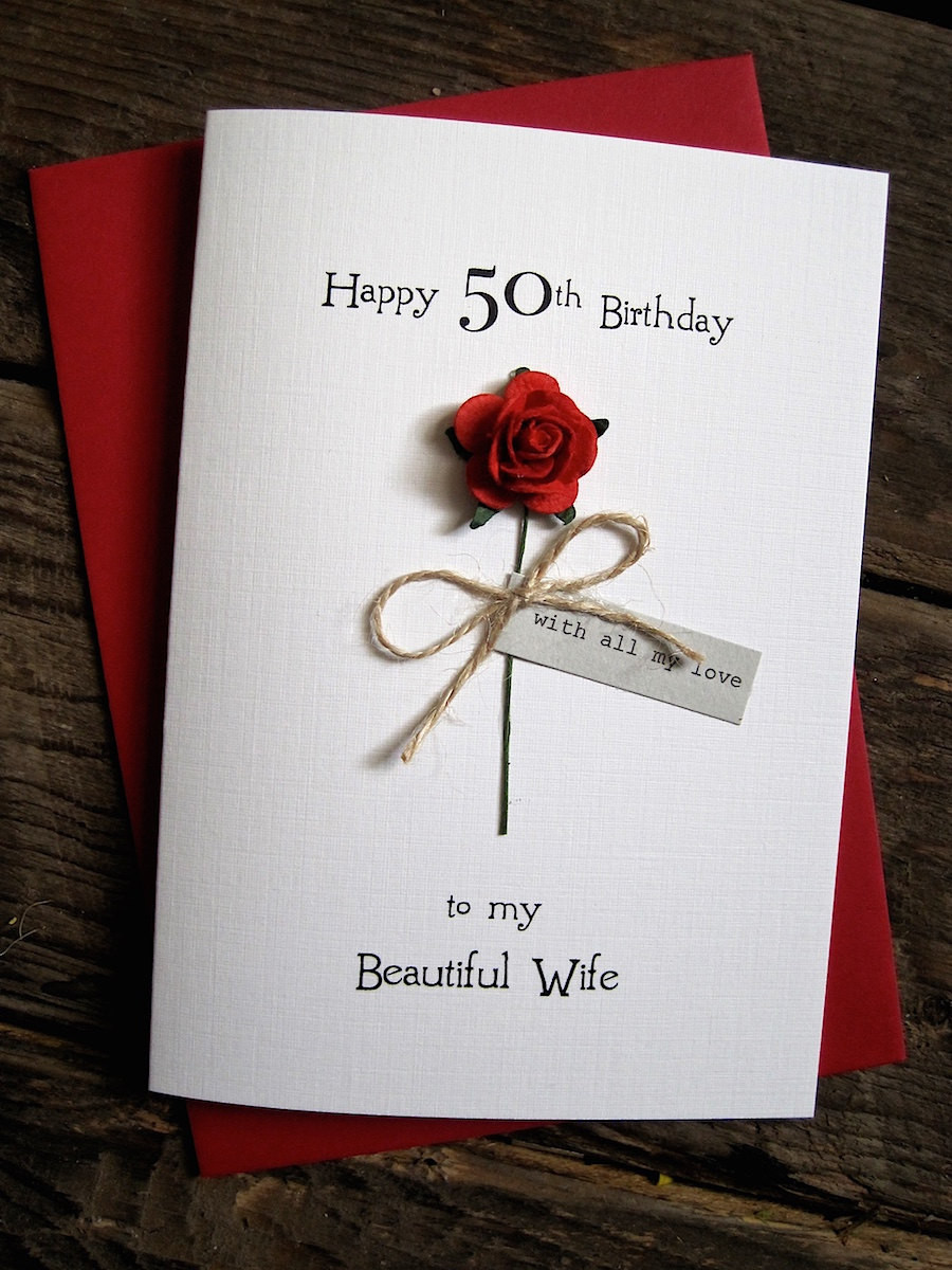 50Th Birthday Gift Ideas For Wife
 50th Birthday Card for Wife Red Rose Love Personalised