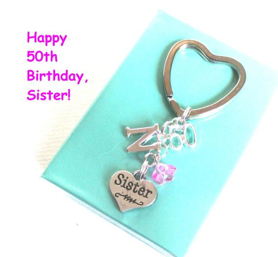 50Th Birthday Gift Ideas Sister
 Sister 50th birthday t 50th keychain by DoodlepopDesigns