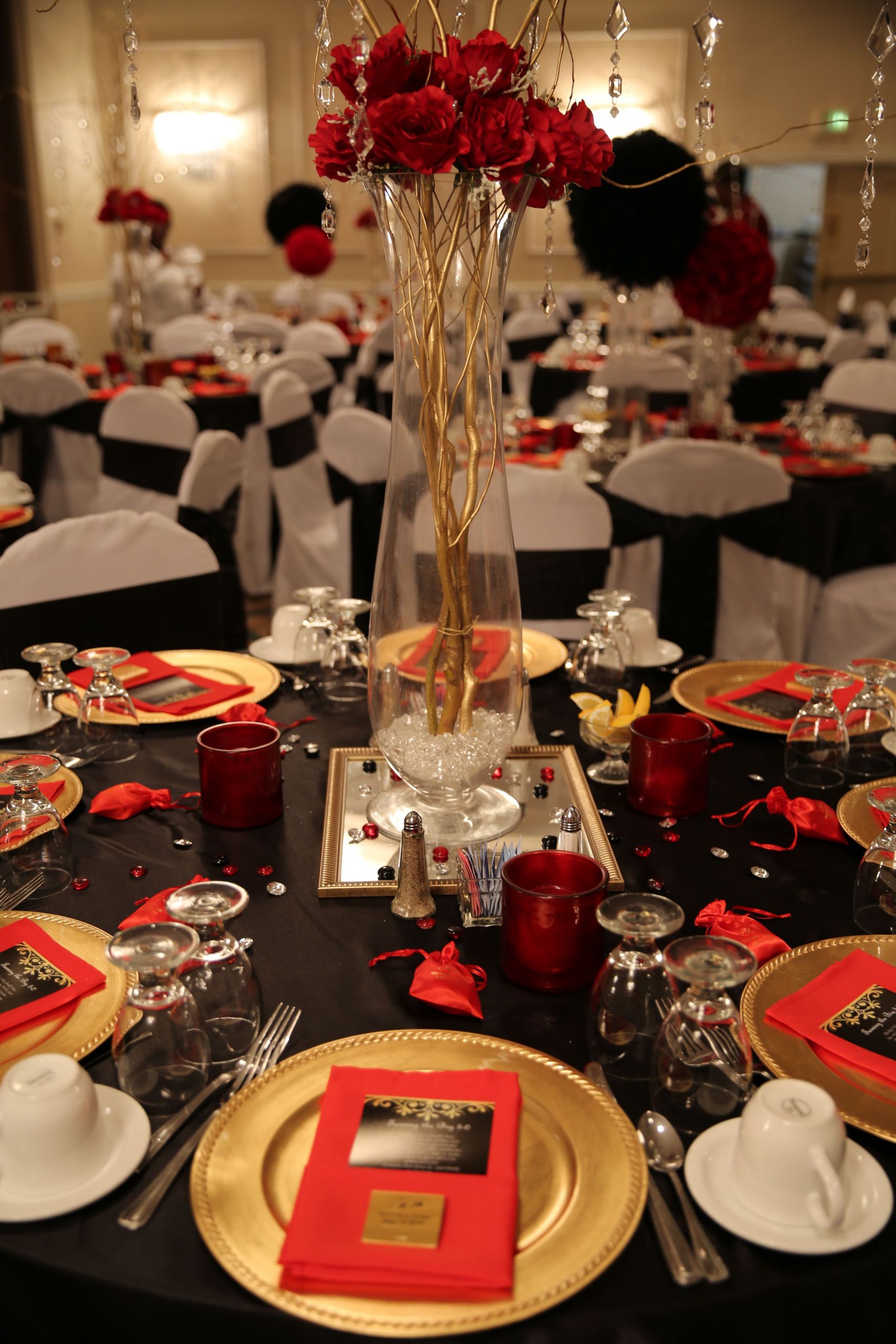 50th Birthday Party Decoration Ideas
 Red black and gold table decorations for 50th birthday