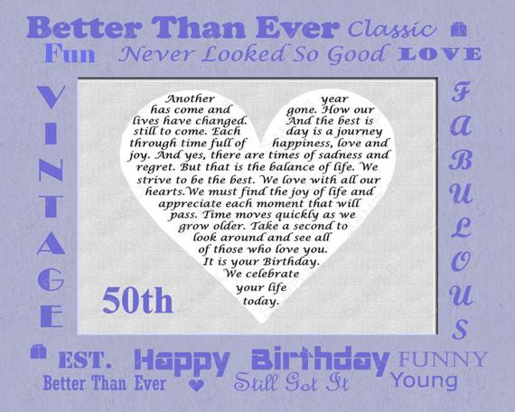 50th Birthday Quotes For Mom
 50th Birthday Gift Poem 8 X 10 by queenofheart ts on Etsy