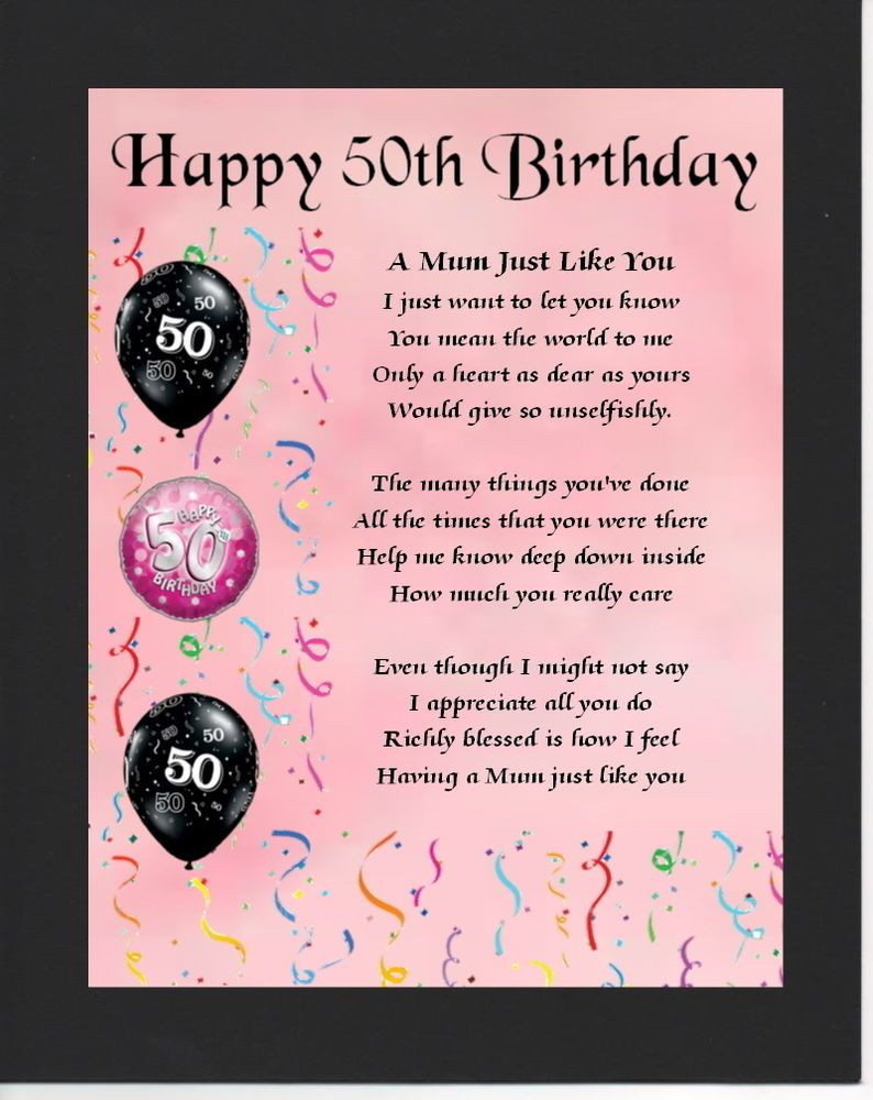 50th Birthday Quotes For Mom
 Personalised Mounted Poem Print 50th Birthday Mum Poem