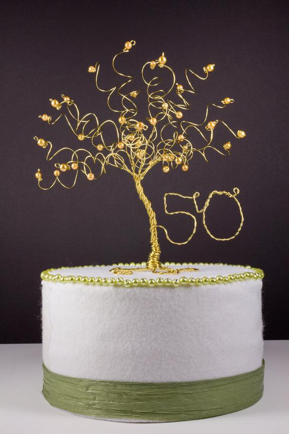 50th Wedding Anniversary Cake Topper
 50th Anniversary Cake Topper Gold Tree Sculpture
