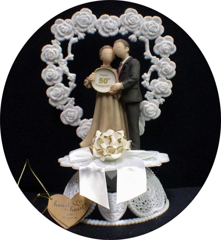 50th Wedding Anniversary Cake Topper
 Heart to Heart 50TH Anniversary 50 Wedding WHITE GOLD CAKE