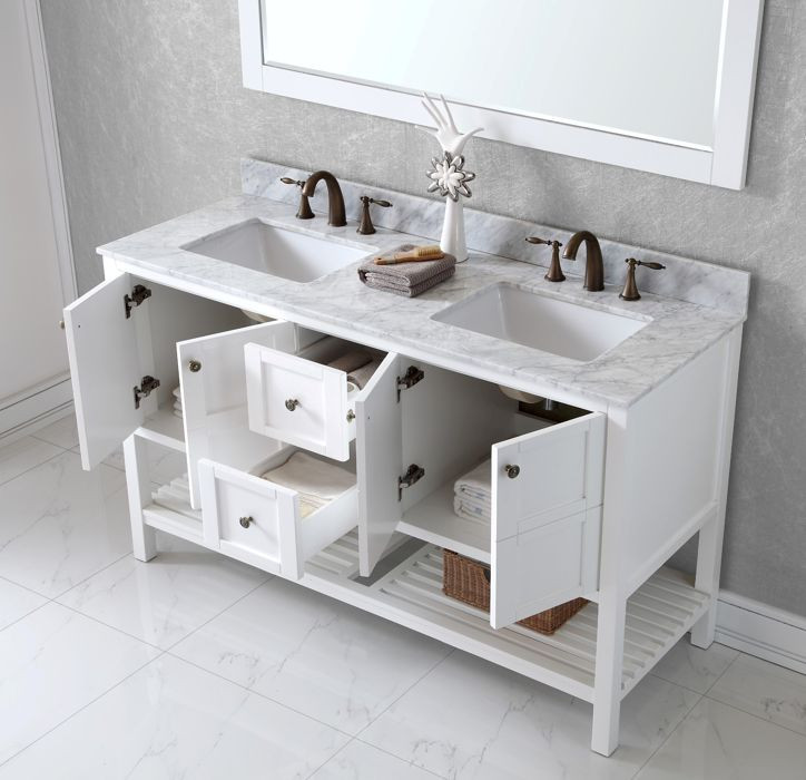 54 Inch Bathroom Vanity
 Virtu USA 60 Inch Elise Square Sink Vanity in White with