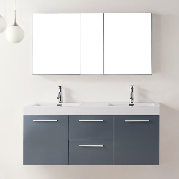 54 Inch Bathroom Vanity
 Shop Virtu USA Midori 54 inch Grey Double Sink Bathroom