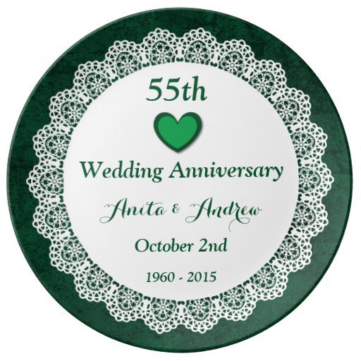 55th Wedding Anniversary Gifts
 55th Wedding Anniversary EMERALD GREEN Lace W55D Plate