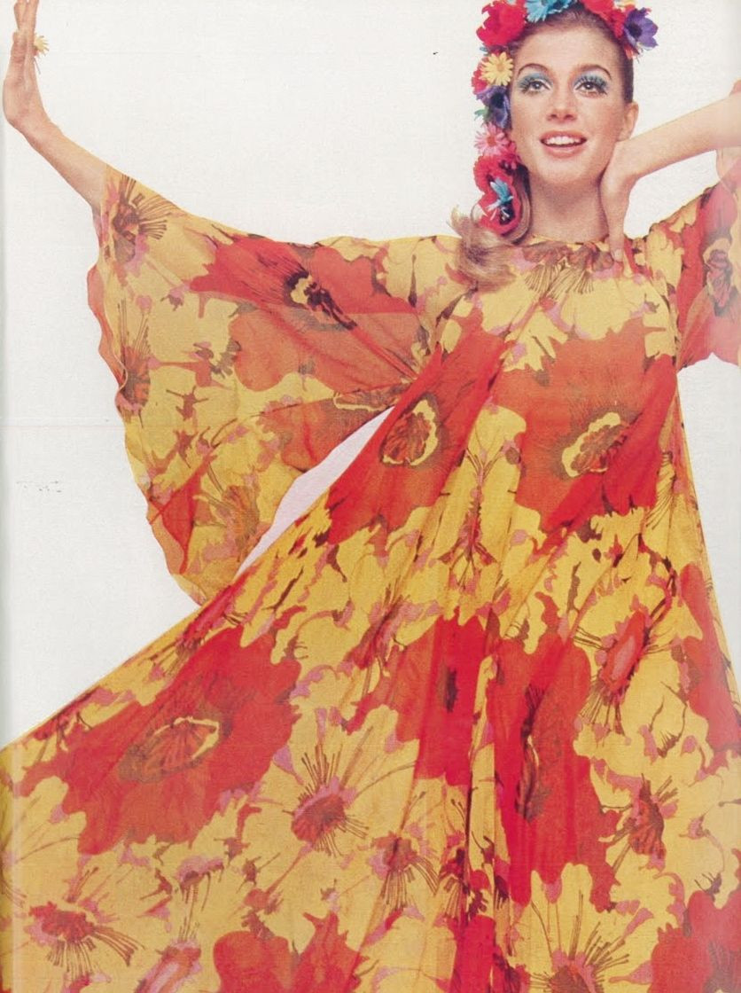 60S Flower Child Fashion
 Shirley Ann Hayes in Vogue Italia April 1967 by