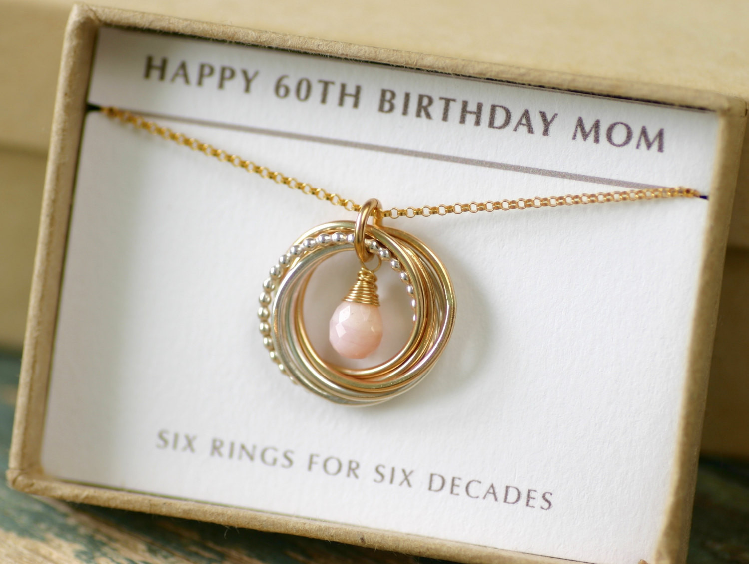 60th Birthday Gift For Her
 60th birthday ts for women pink opal necklace gold jewelry