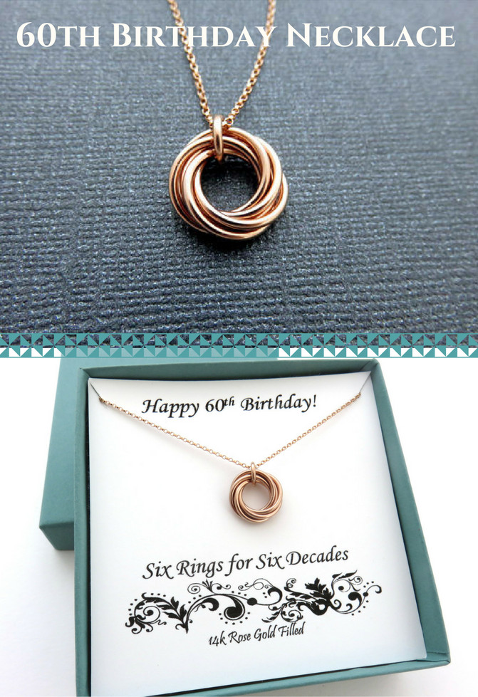 60th Birthday Gift For Her
 60th Birthday Rose Gold Necklace 60th Birthday Gift for