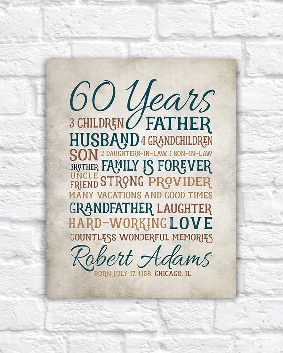 60Th Birthday Gift Ideas For Dad
 Birthday Gift for Dad 60th Birthday 60 Year Old Dad Father