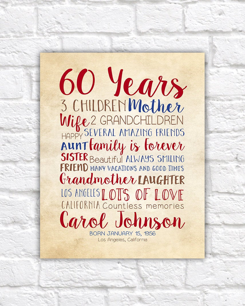 60th Birthday Gifts For Dad
 Birthday Gift for Mom 60th Birthday 60 Years Old Gift for