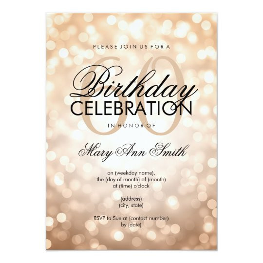 60th Birthday Invitation Wording
 Elegant 60th Birthday Party Copper Glitter Lights