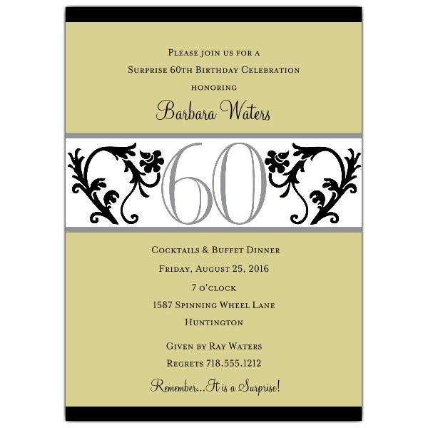 60th Birthday Invitation Wording
 Elegant Vine Chartreuse 60th Birthday Invitations