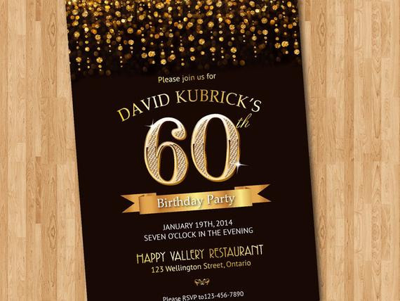60th Birthday Invitations
 60th Birthday Invitation Gold glitter diamond number birthday