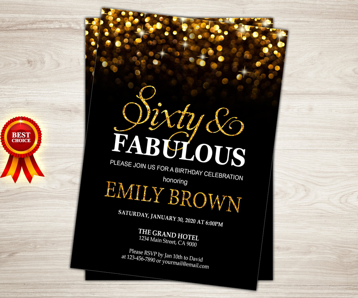 60th Birthday Invitations
 Surprise 60th Birthday Invitation for women Sixty and