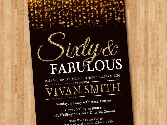 60th Birthday Invitations
 60th birthday invitation women Sixty and fabulous Gold