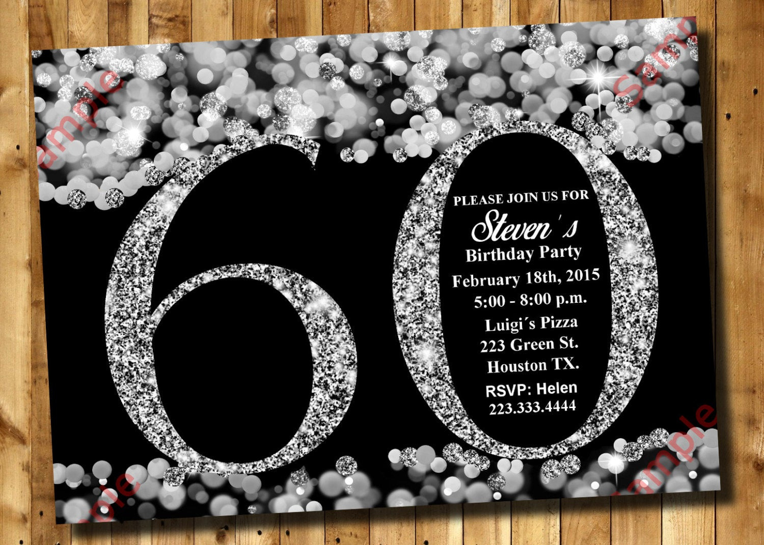 60th Birthday Invitations
 60th Birthday Invitation Silver Glitter Invitation Adult