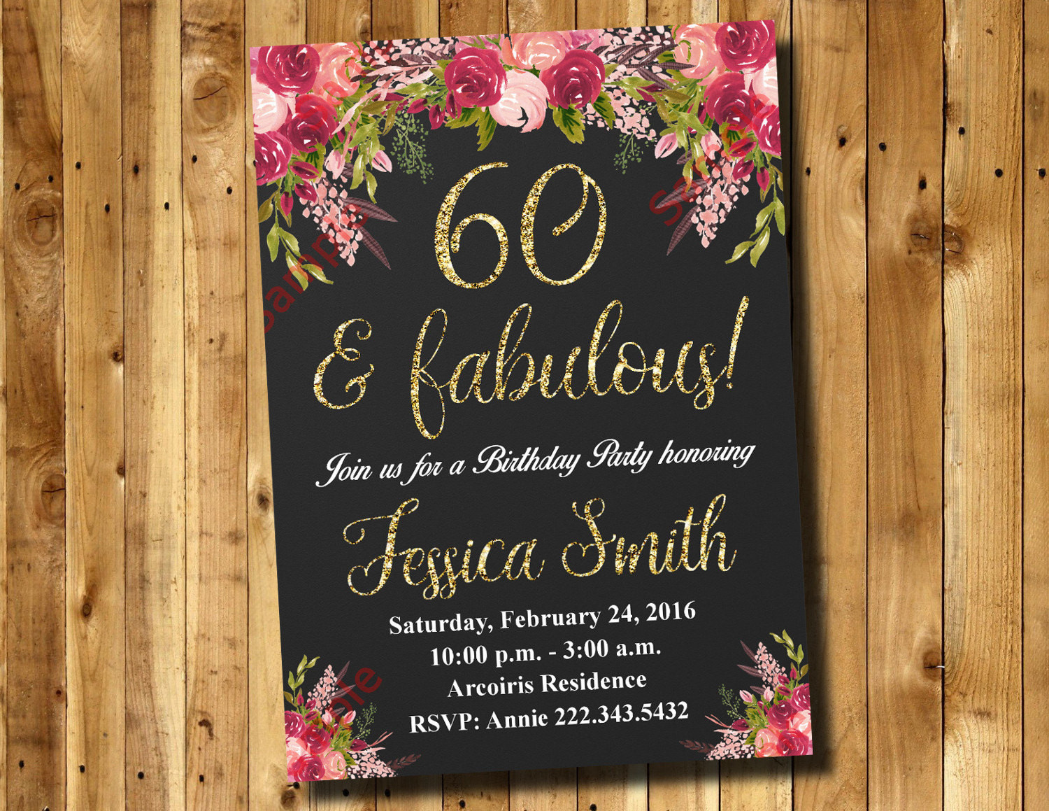 60th Birthday Invitations
 60th Birthday Invitation Watercolor Flowers Invitation