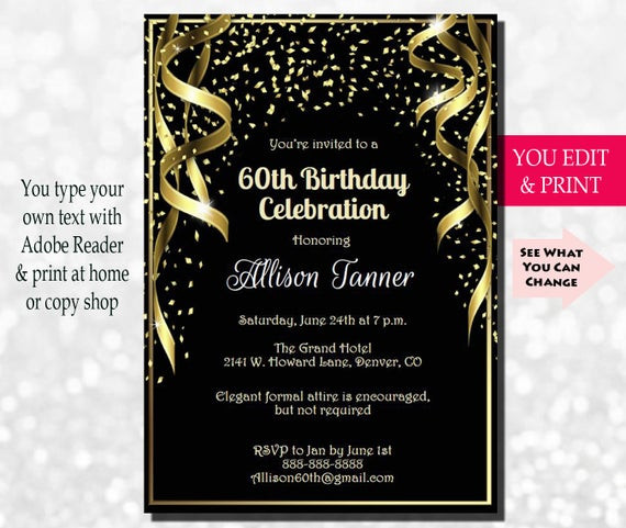 60th Birthday Invitations
 60th Birthday Invitation 60th Birthday Party Invitation 60th