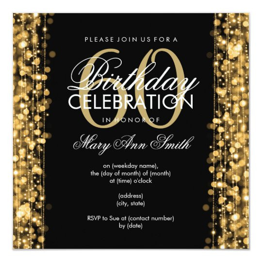 60th Birthday Party Invitations
 Elegant 60th Birthday Party Sparkles Gold Invitation