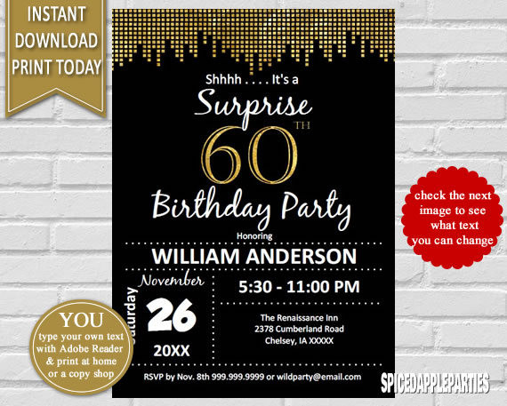 60th Birthday Party Invitations
 Surprise 60th Birthday Invitation 60th Birthday Invite