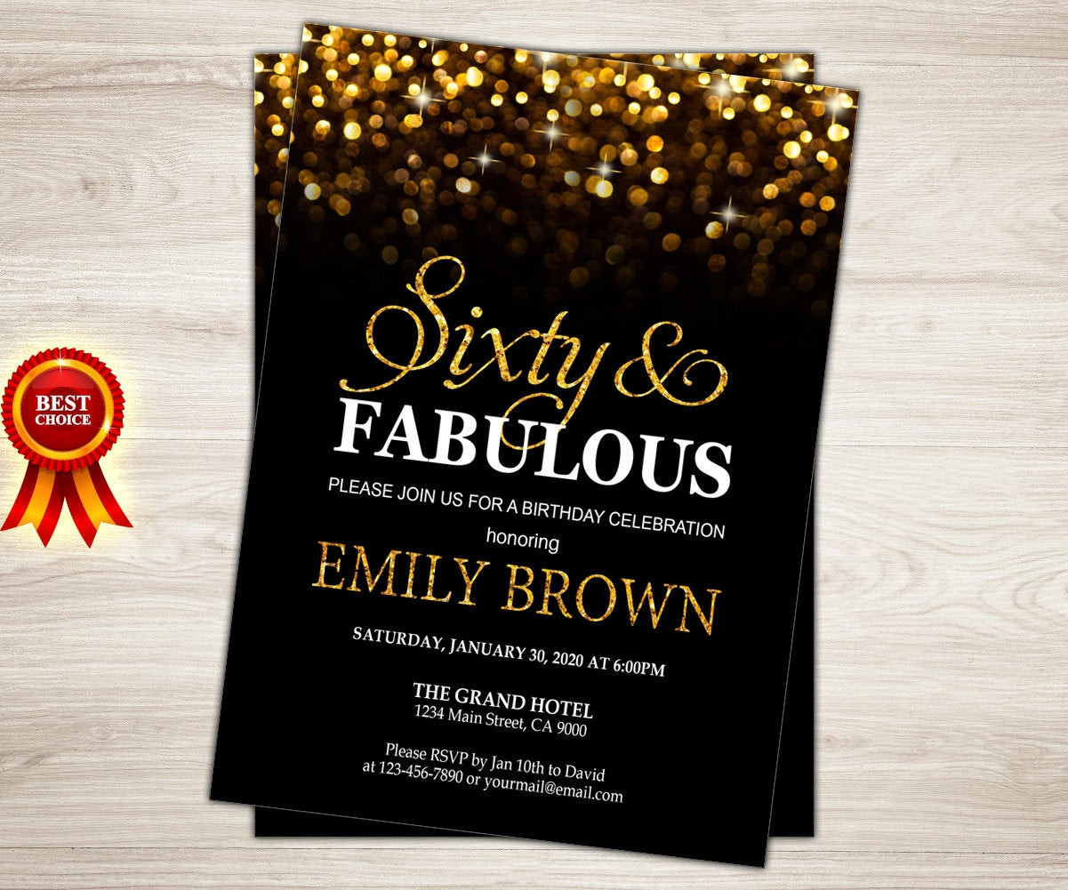 60th Birthday Party Invitations
 Surprise 60th Birthday Invitation for women Sixty and