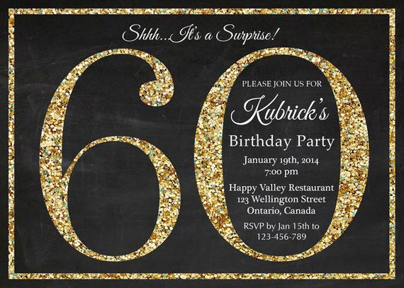60th Birthday Party Invitations
 60th birthday invitation Gold Glitter Birthday Party