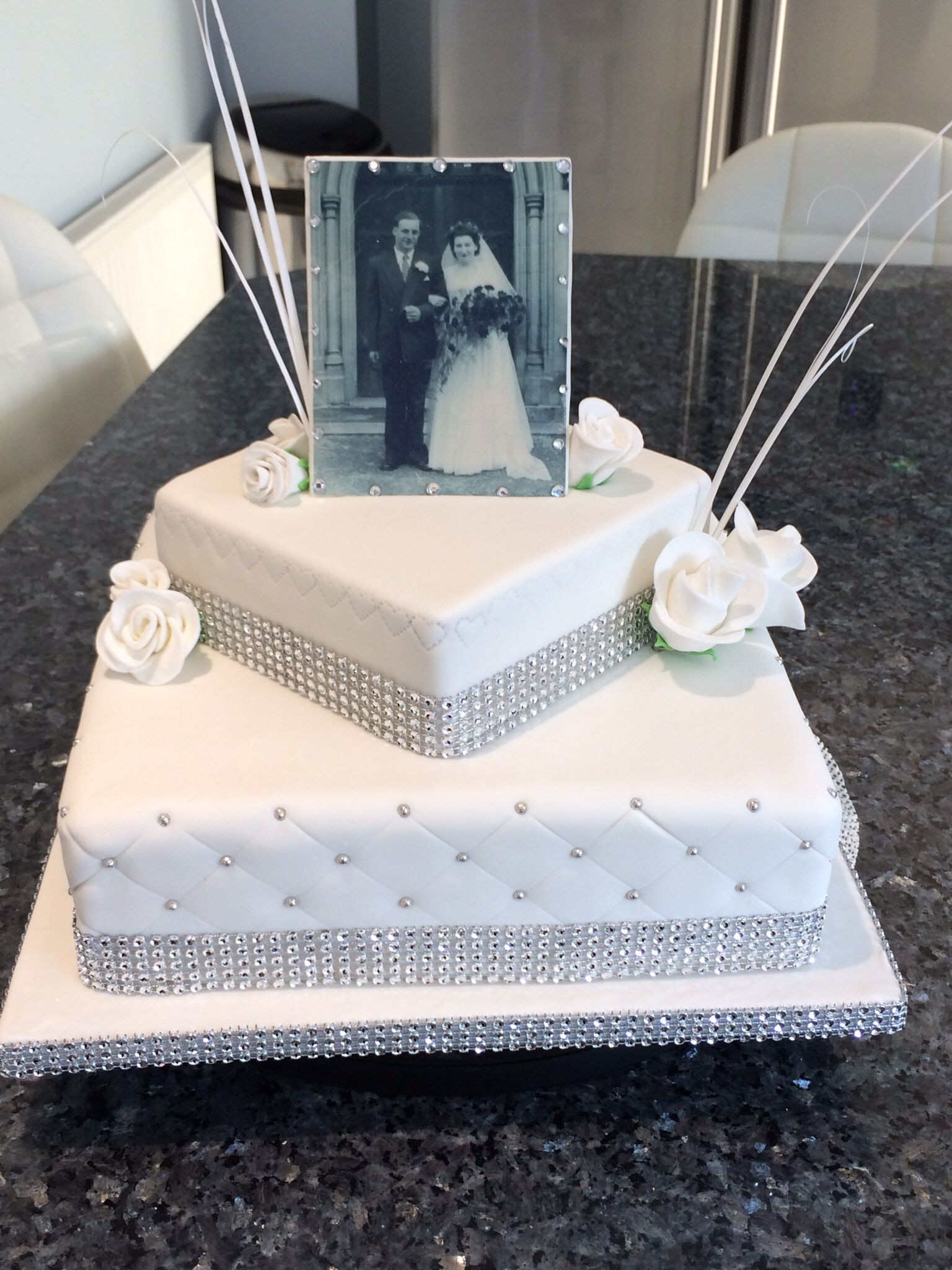 60th Wedding Anniversary Cake
 Diamond anniversary cake with photo made with edible