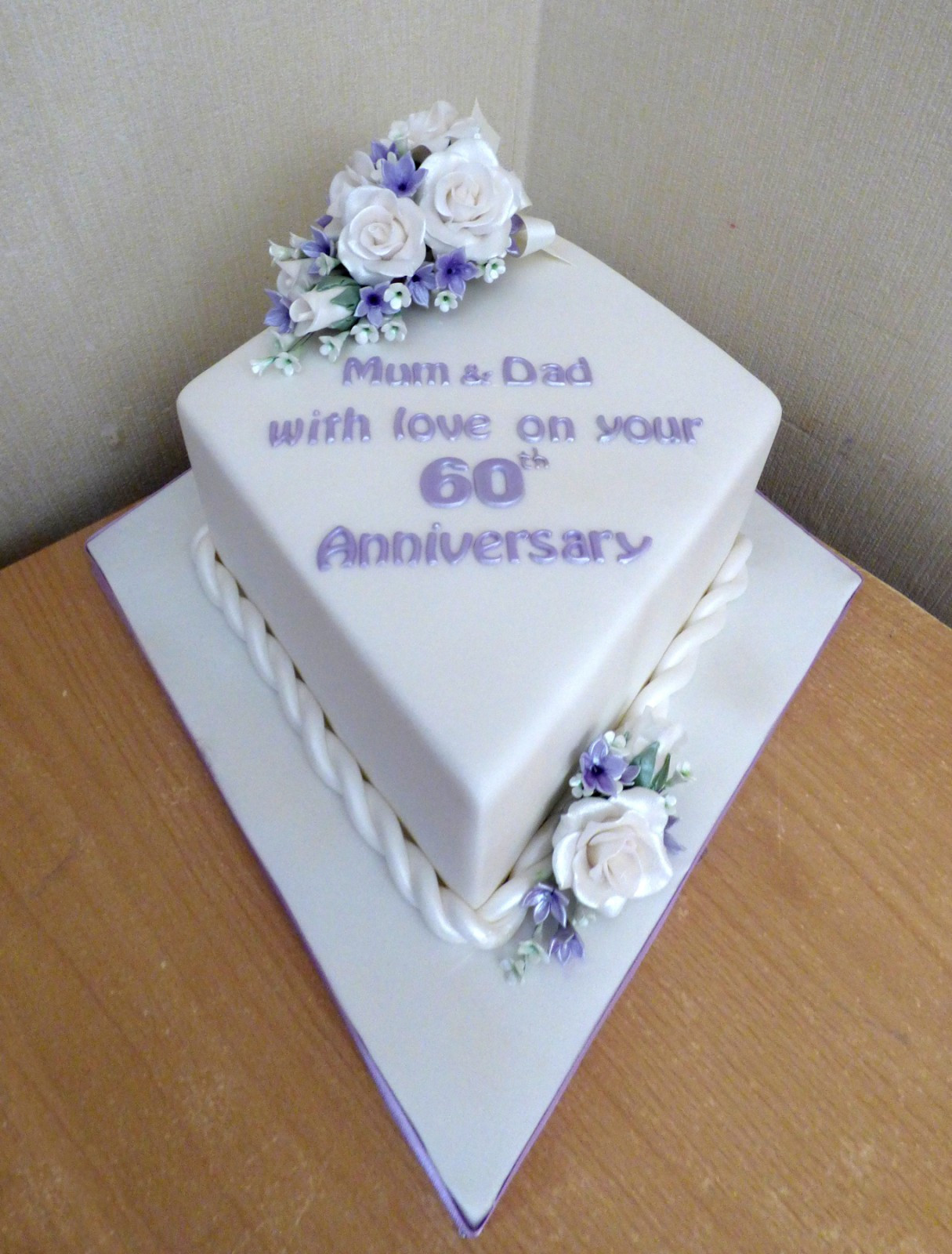 60th Wedding Anniversary Cake
 60th Wedding Anniversary Cake With A Sugar Flower Spray