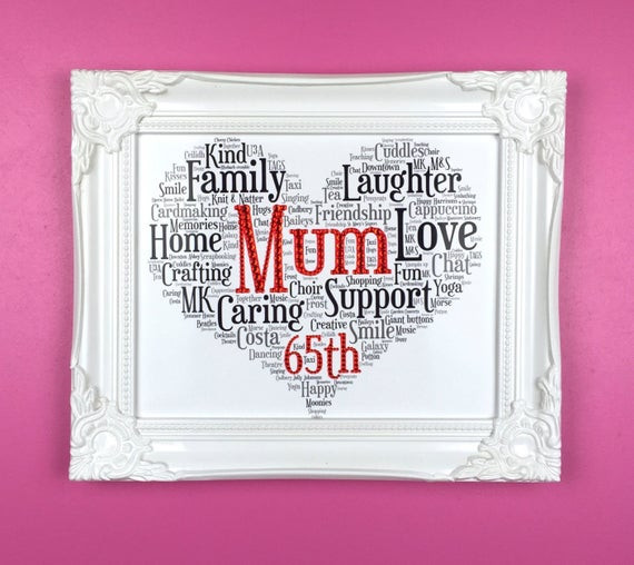 65th Birthday Gift
 65th birthday personalised word art t for mum t for