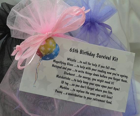 65th Birthday Gift
 Little BAG of BITS 65th survival kit female by CheerUpCrafts