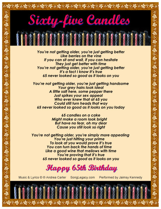 65Th Birthday Quotes
 Sixty five Candles Happy 65th Birthday Original Sixty