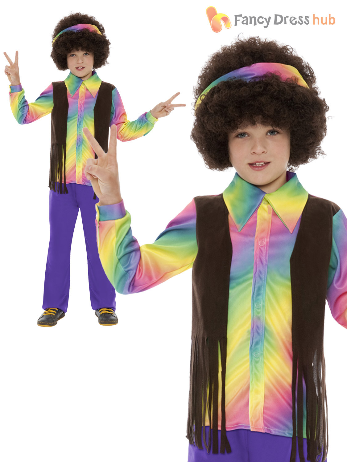 70'S Fashion For Kids/Girls
 Boys Hippy Costume Kids 1960s Fancy Dress Childs Groovy